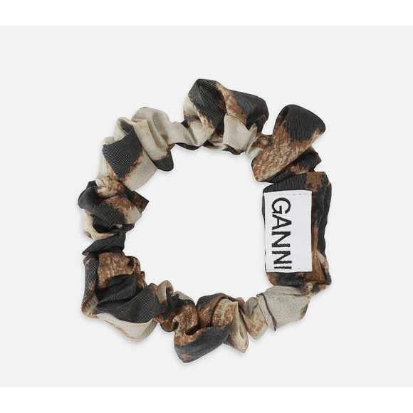 Ganni set 2 Scrunchie - Voile & Seersucker Leopard Brown & Checkered Black - Picture 3 of 5